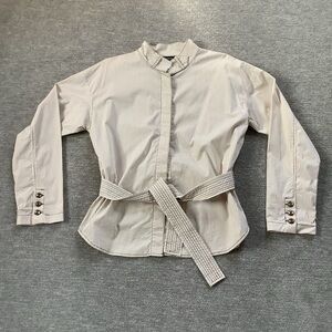 Worth New York Brown/Cream Striped Belted Blouse Sz. M